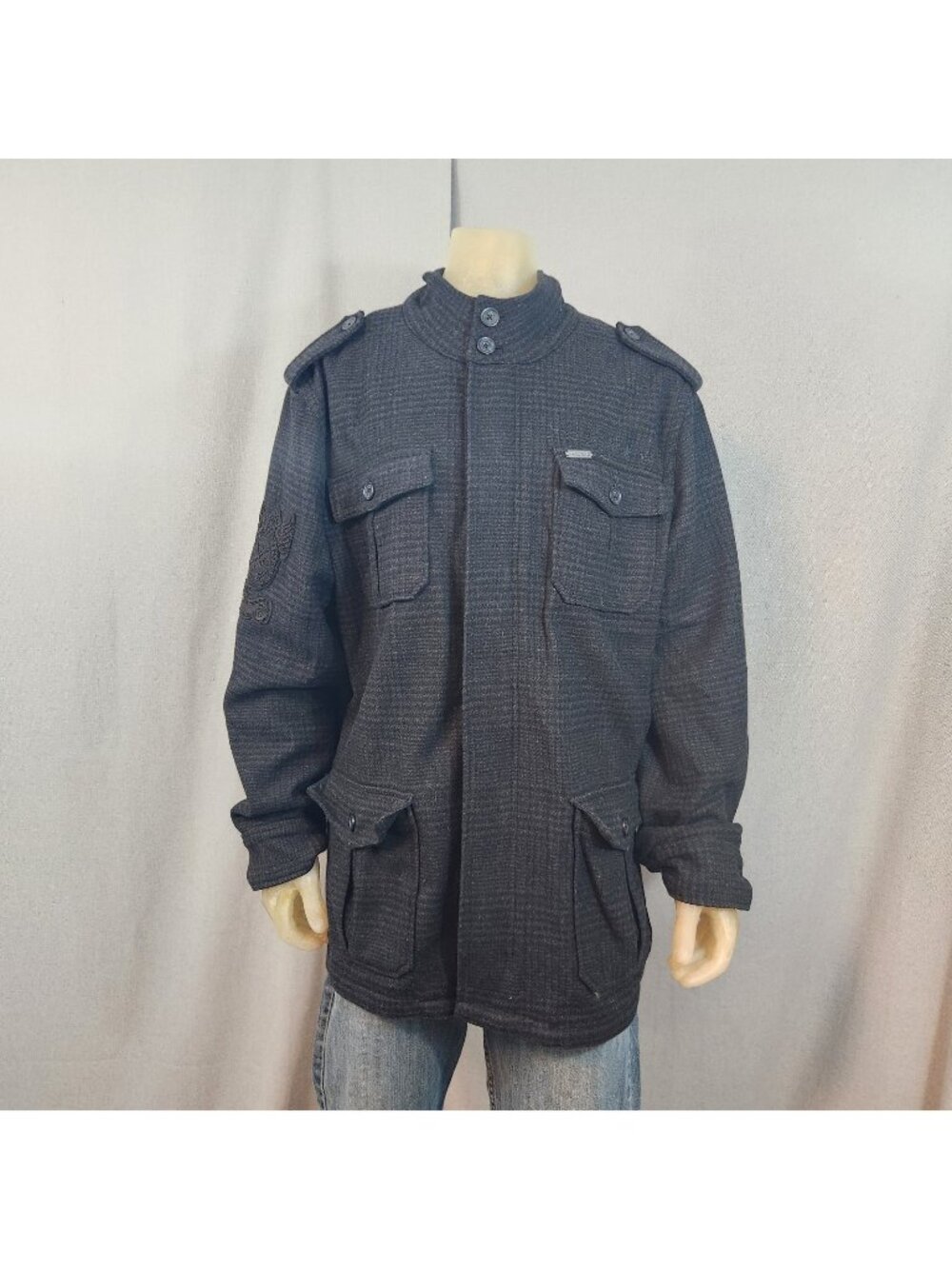 Marc Ecko Black Gray Check Wool BlendShell Insulated Jacket Coat XXL XXLARGE 2XL
